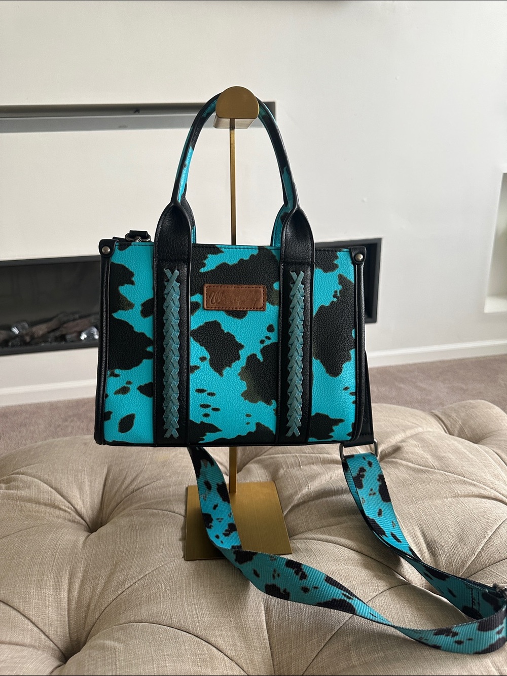 Wrangler Turquoise and Black Patterned Satchel with Crossbody Strap